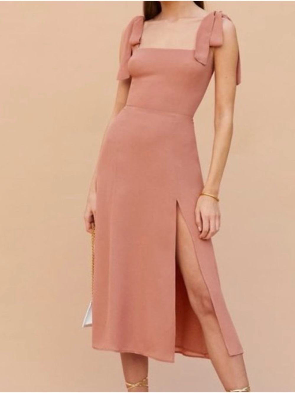 Reformation Dusty Rose Tie-Shoulder Midi Dress